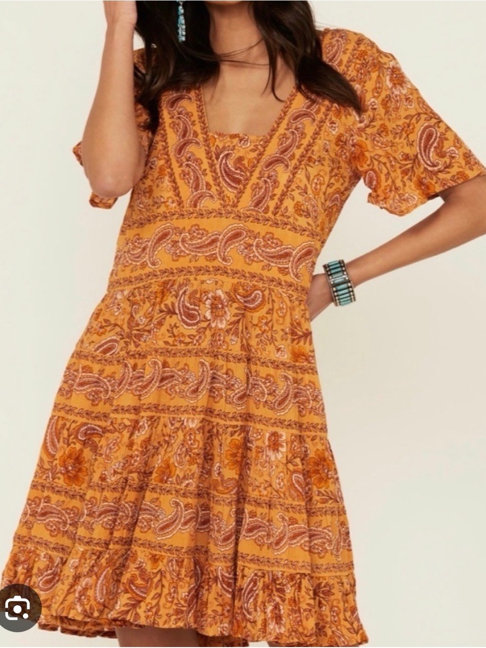 Patrons of Peace Orange Paisley Tiered Mini Dress